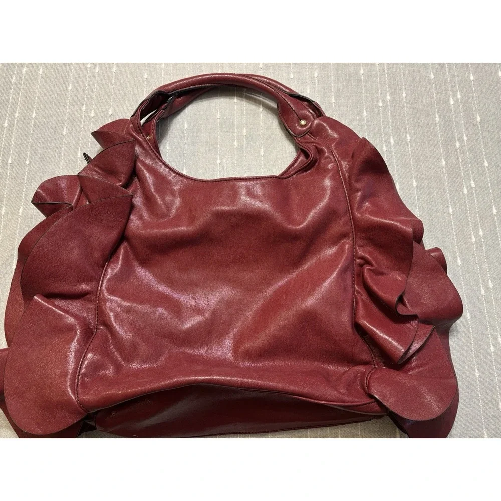 Y2K Statement Piece!! Red Ruffle Studded Large Hobo Handbag Purse Steve Madden